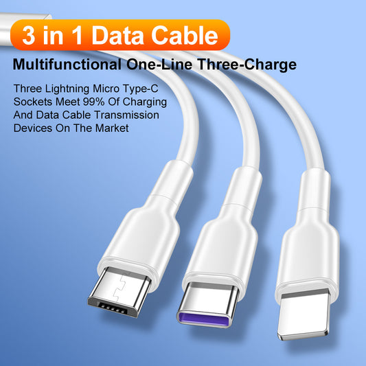 1.2-meter one to three 5A super fast charging data cable suitable for Huawei Honor, Xiaomi vivo Android charging cable