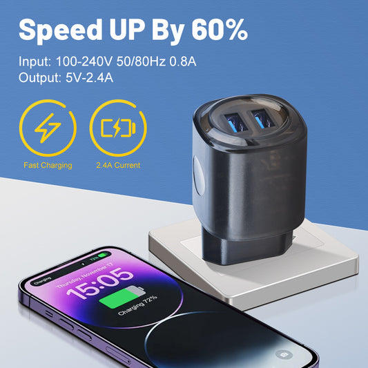 2.4A 2-port dual USB mobile phone charger